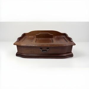 Vintage Wooden Valet Jewelry Box Ring Organizer W/ Drawer Tray